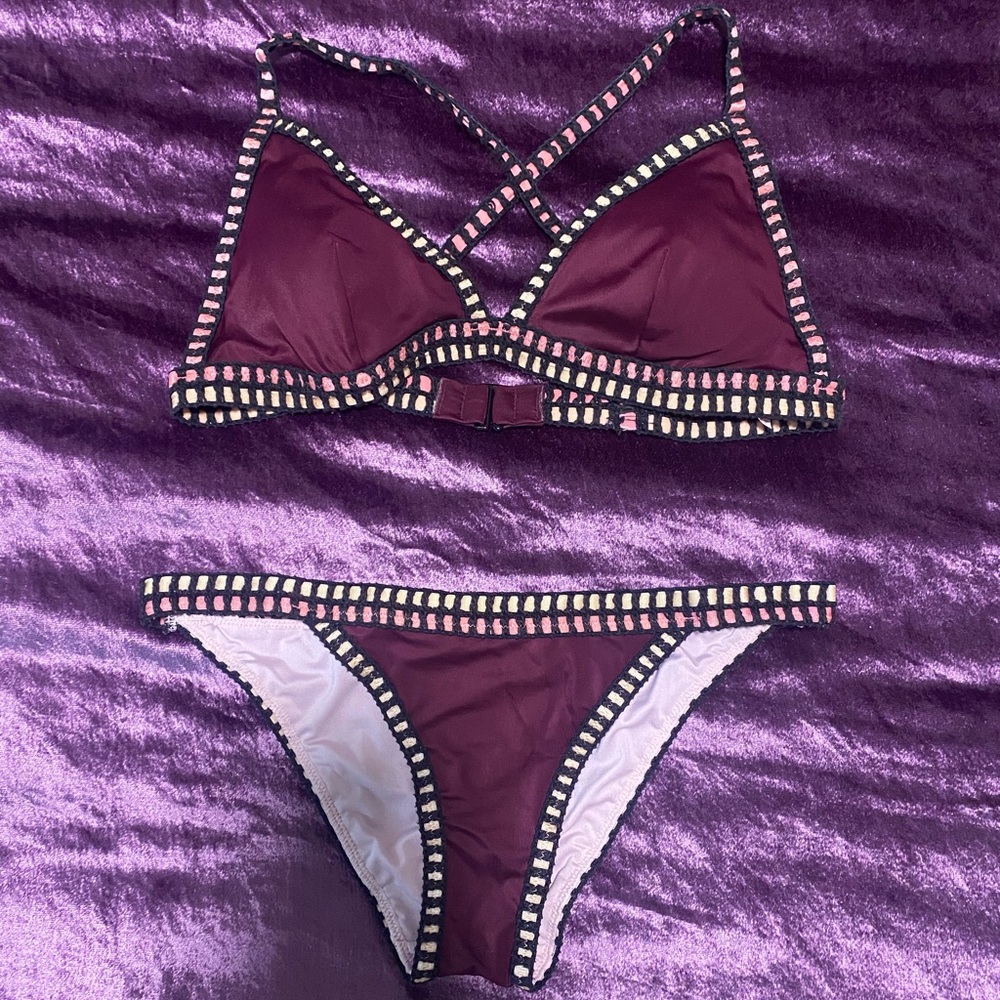 Victoria’s Secret maroon bikini with crochet detail